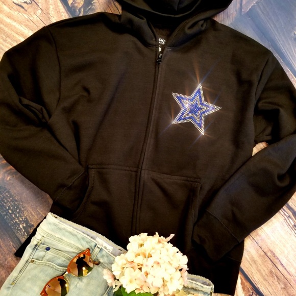 New Dallas Cowboys Rhinestone Zip Up Jacket Hoodie Unisex all sizes - Picture 2 of 6